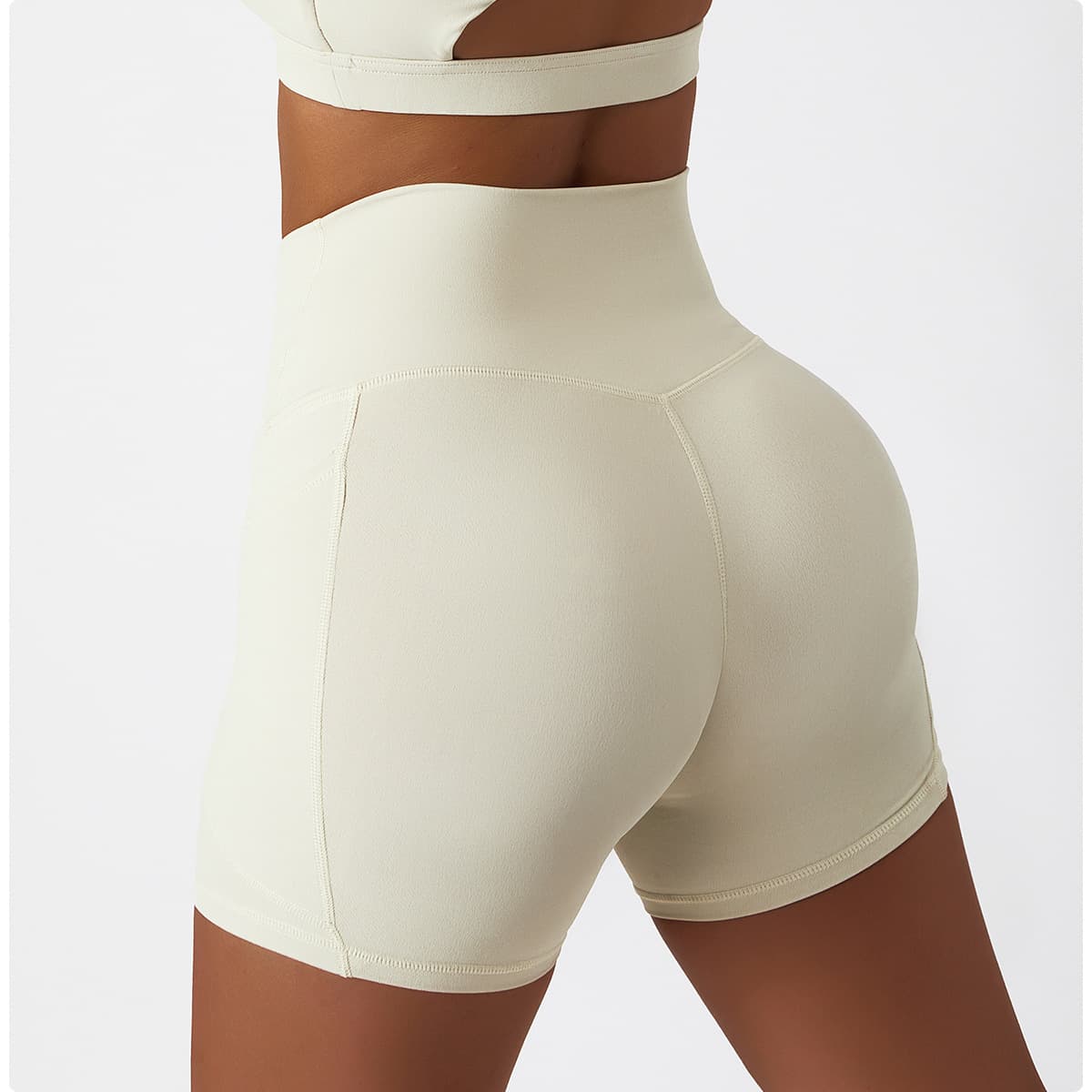 Shorts esportivos femininos da moda, cintura alta e modelagem justa. 8