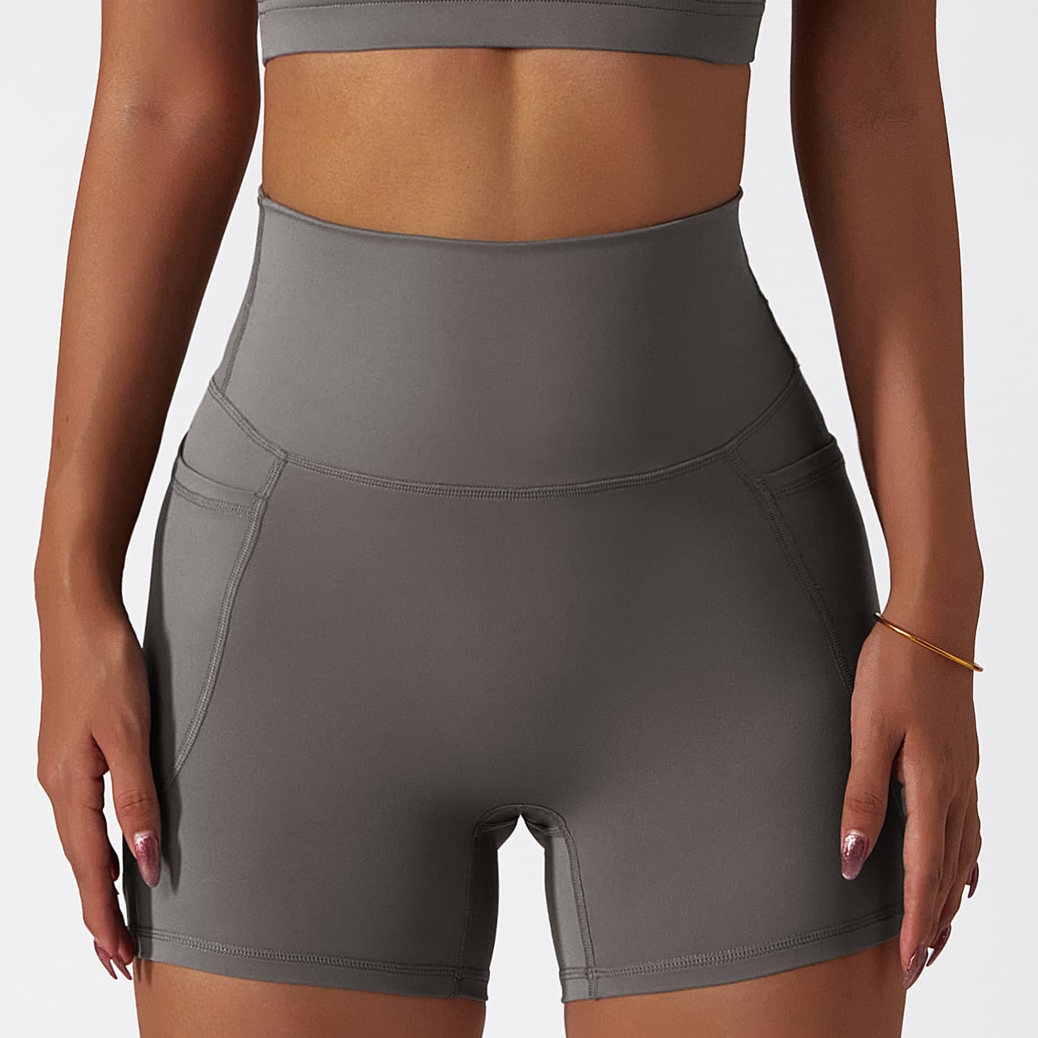 Shorts esportivos femininos da moda, cintura alta e modelagem justa. 9