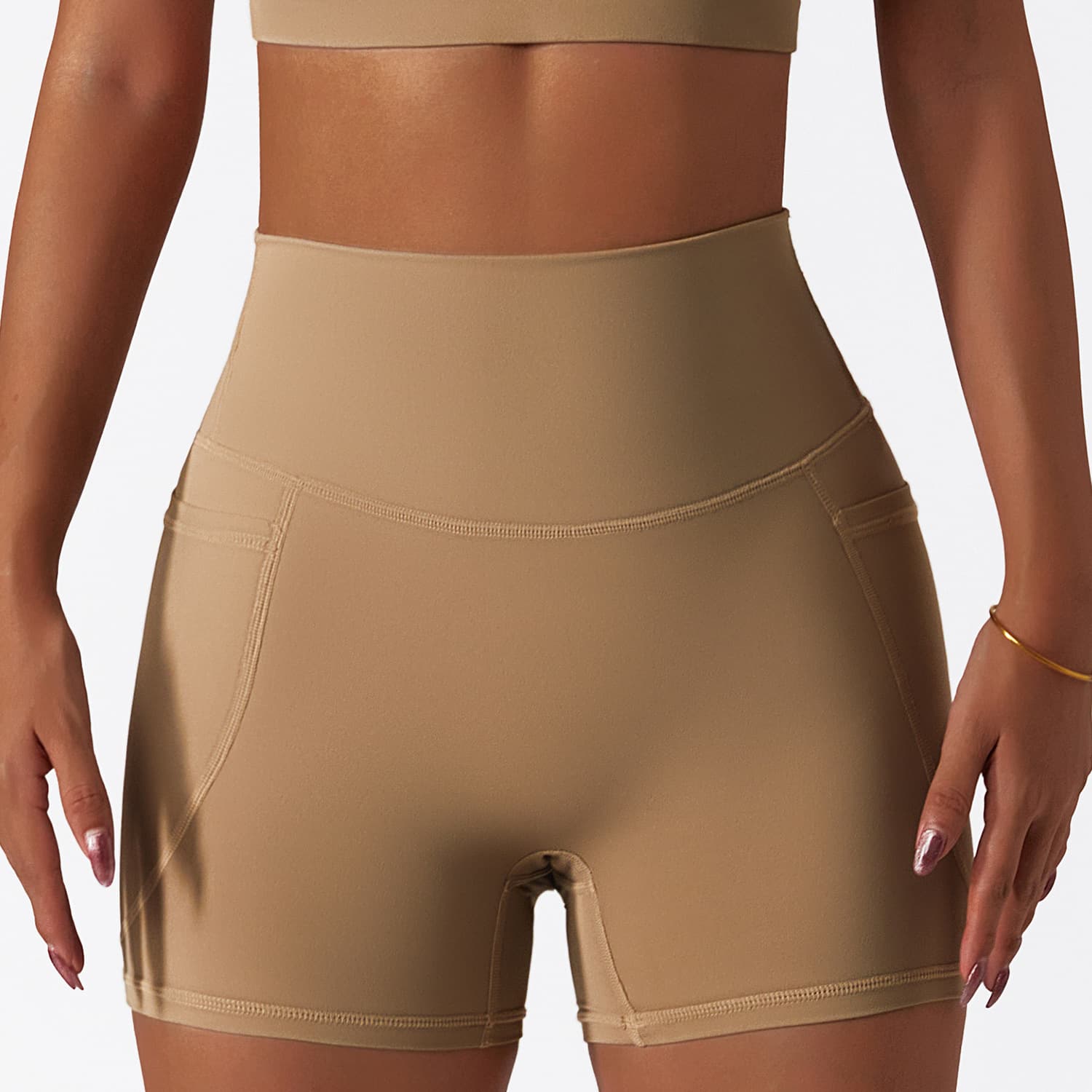 Shorts esportivos femininos da moda, cintura alta e modelagem justa. 3