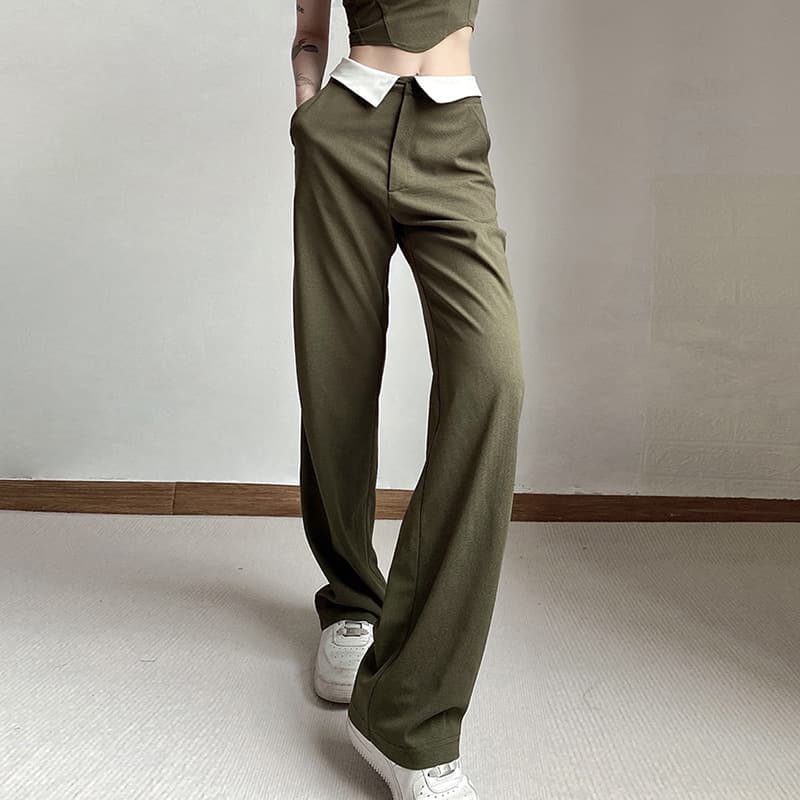 Conjunto feminino de cor sólida, com colete slim, calça pantalona de cintura alta e modelagem ampla. 4