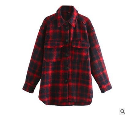 Camisa Xadrez Feminina Folgada Com Jaqueta De Lã 6