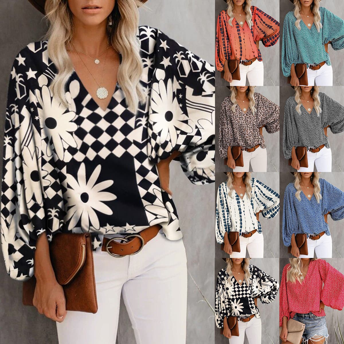 Camisa casual estampada com mangas bufantes 6