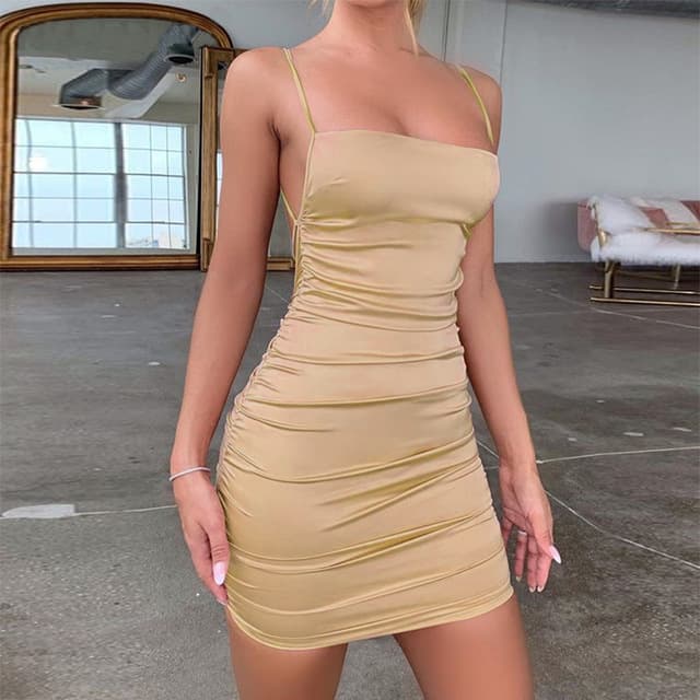 Novo vestido de festa feminino de cetim com alças finas para o verão 6
