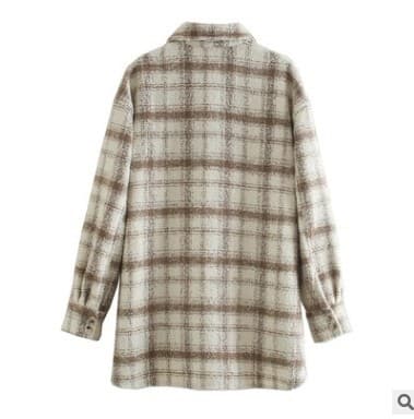 Camisa Xadrez Feminina Folgada Com Jaqueta De Lã 7