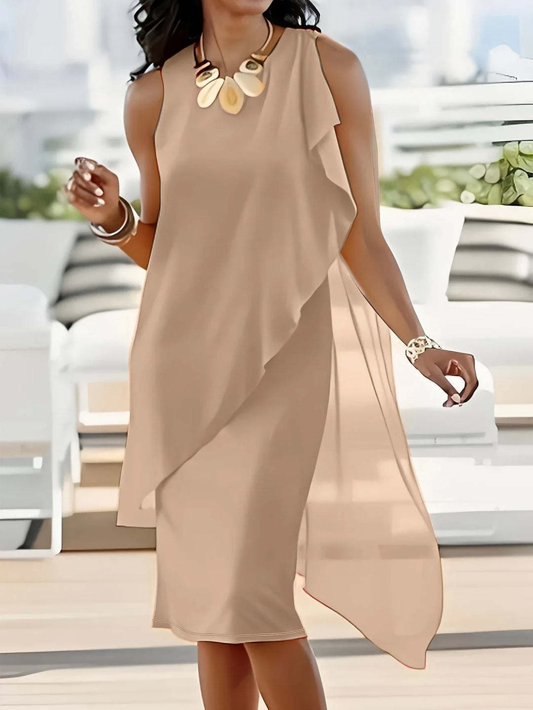 Vestido de chiffon elegante e irregular 4