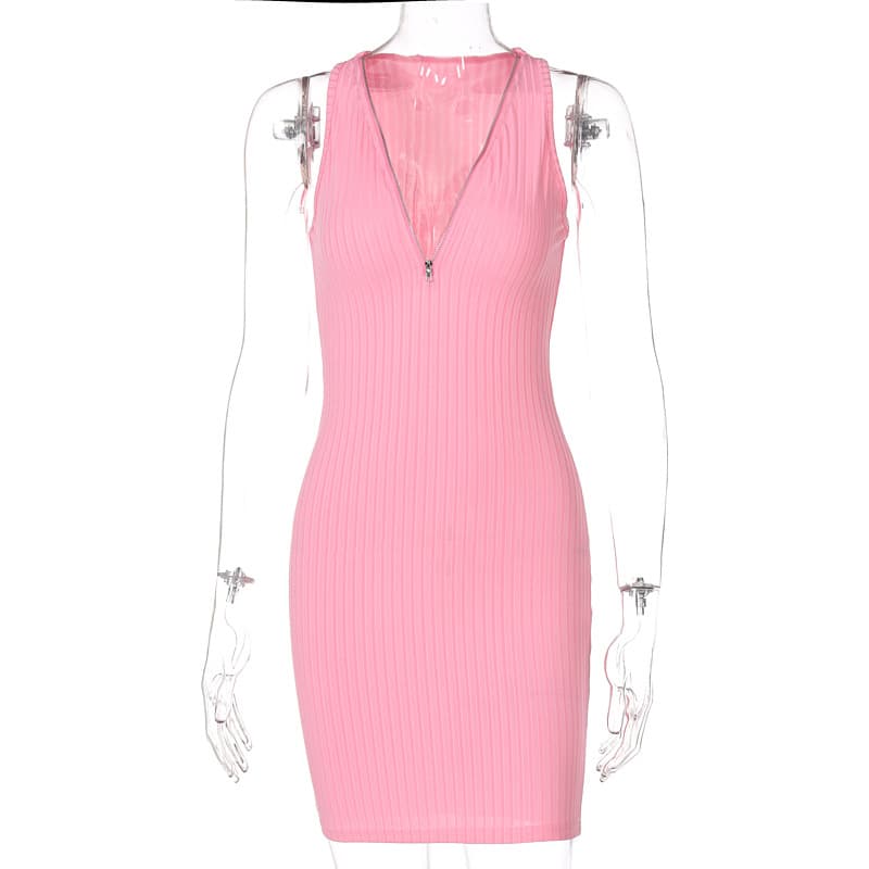 Vestido Curto Feminino Listrado De Tricô Sem Mangas 2