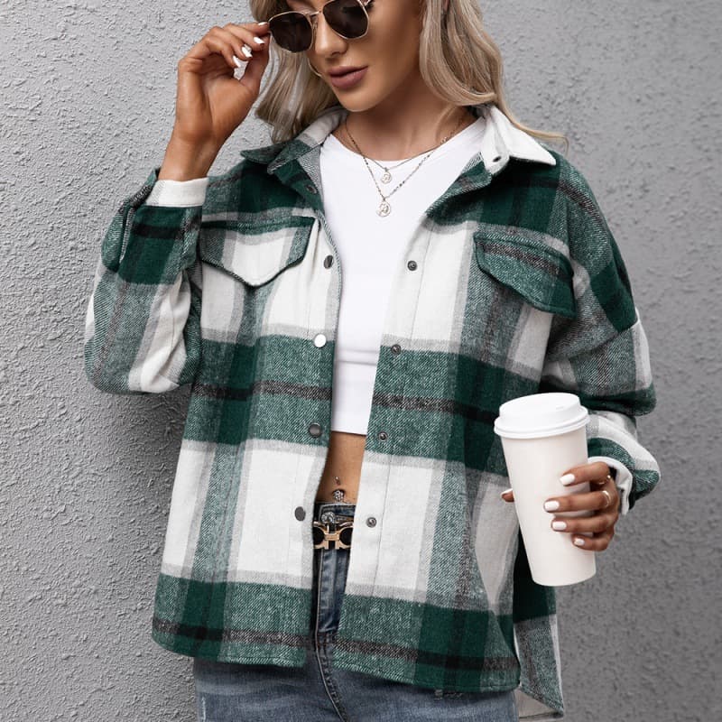Blusa xadrez de manga comprida em cashmere grosso 4