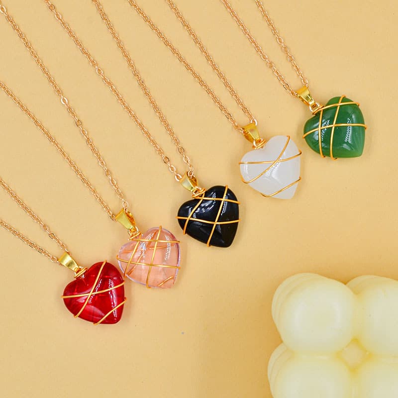 Colar Coração Feminino com Pedra Cristal - Colar de Verão