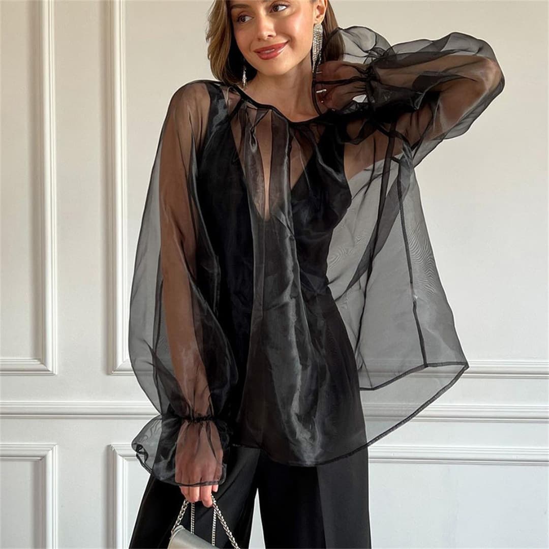 Blusa feminina estilo bata, transparente e folgada 10