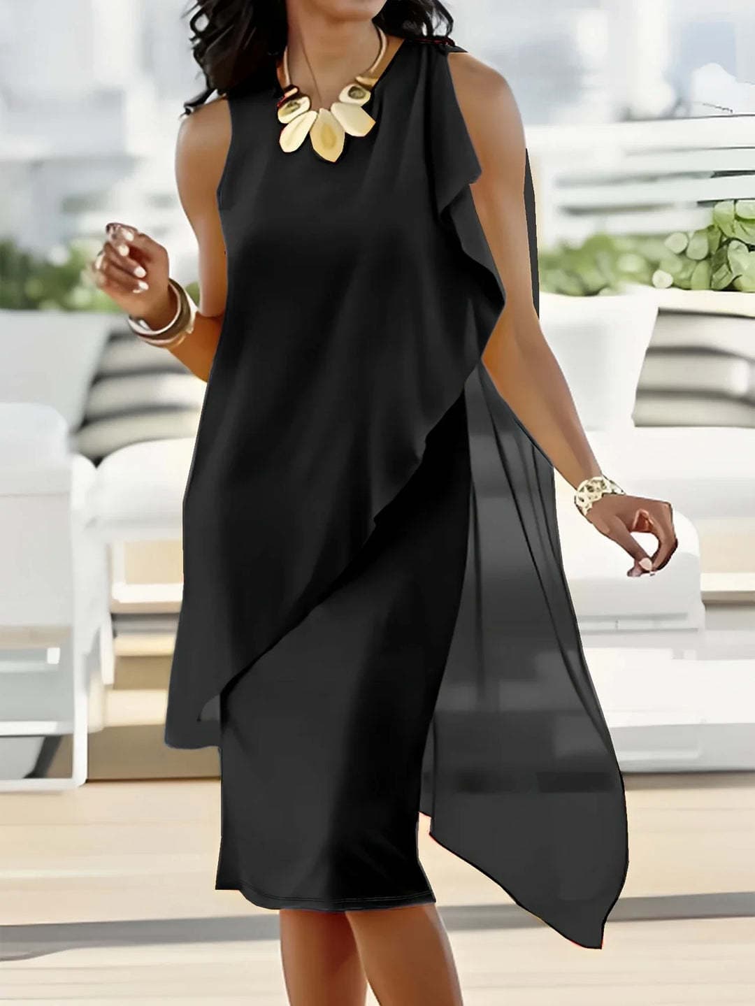 Vestido de chiffon elegante e irregular 2