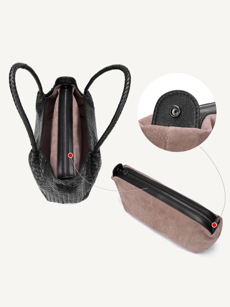 Bolsa feminina artesanal em pele de carneiro trançada. 2