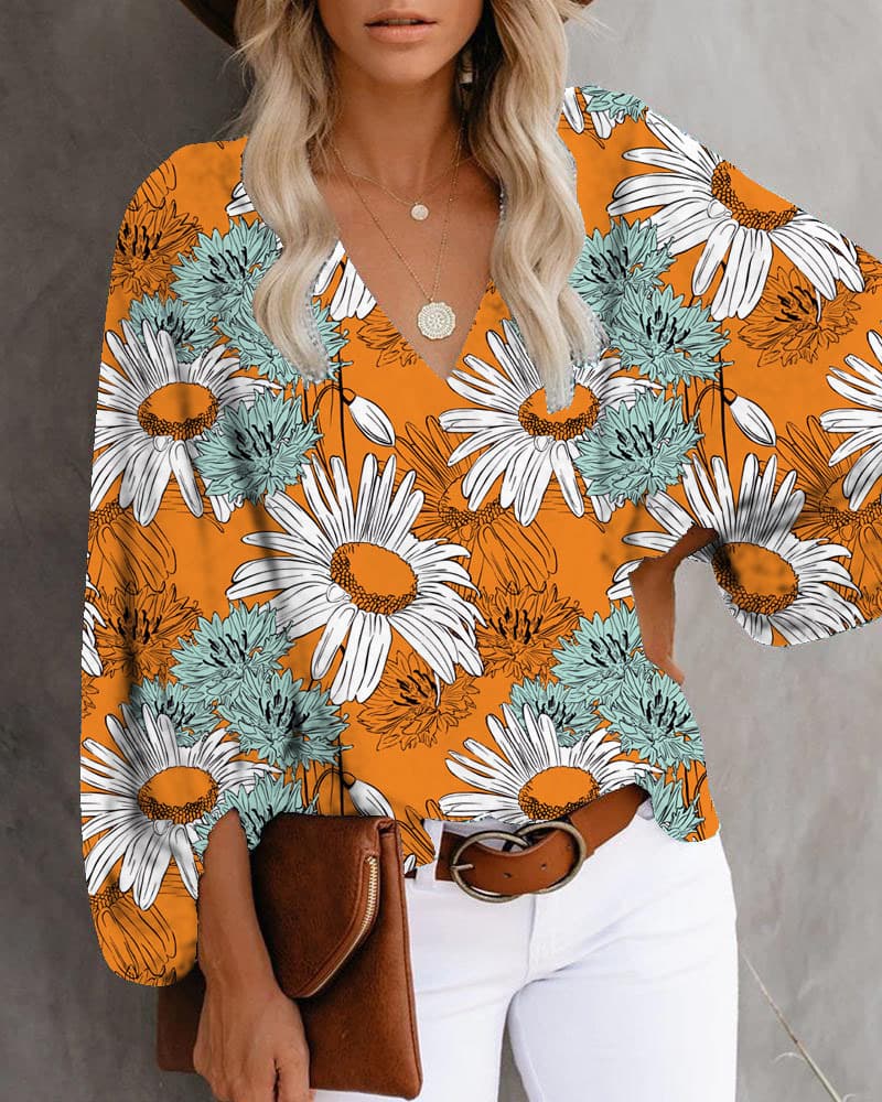 Camisa casual estampada com mangas bufantes 4