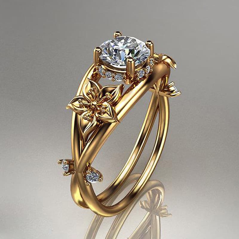 Anel brilho diamantes com design criativo em formato de flor 4