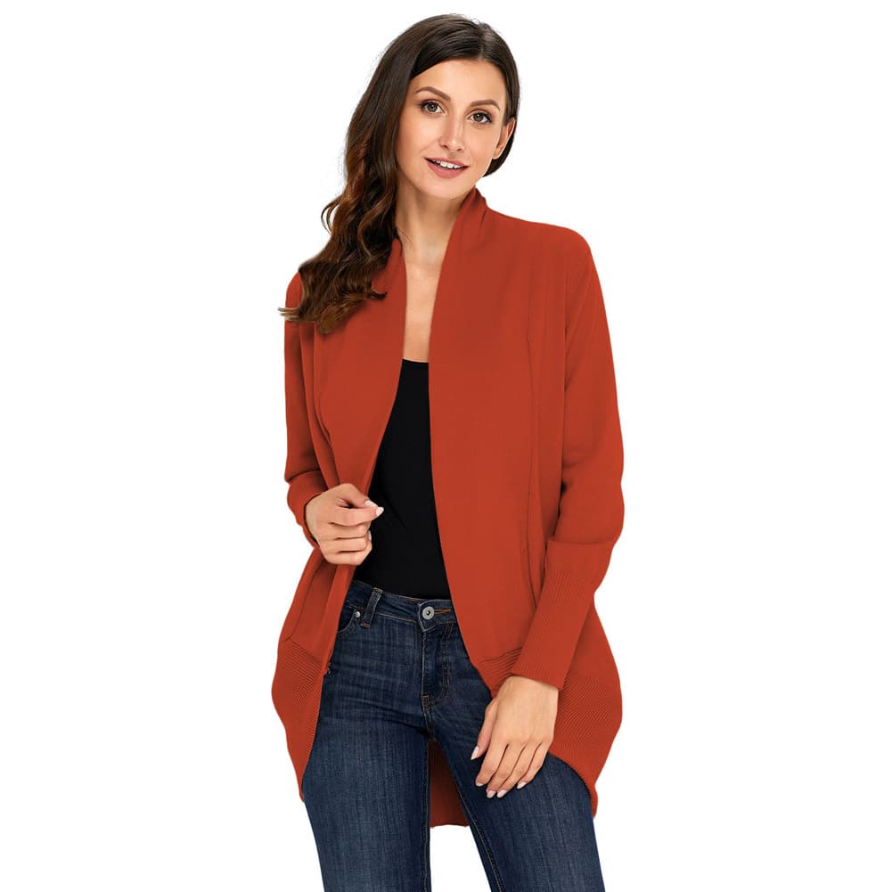 Cardigã feminino de cor sólida, em imitação de algodão, comprimento médio e mangas compridas. 3