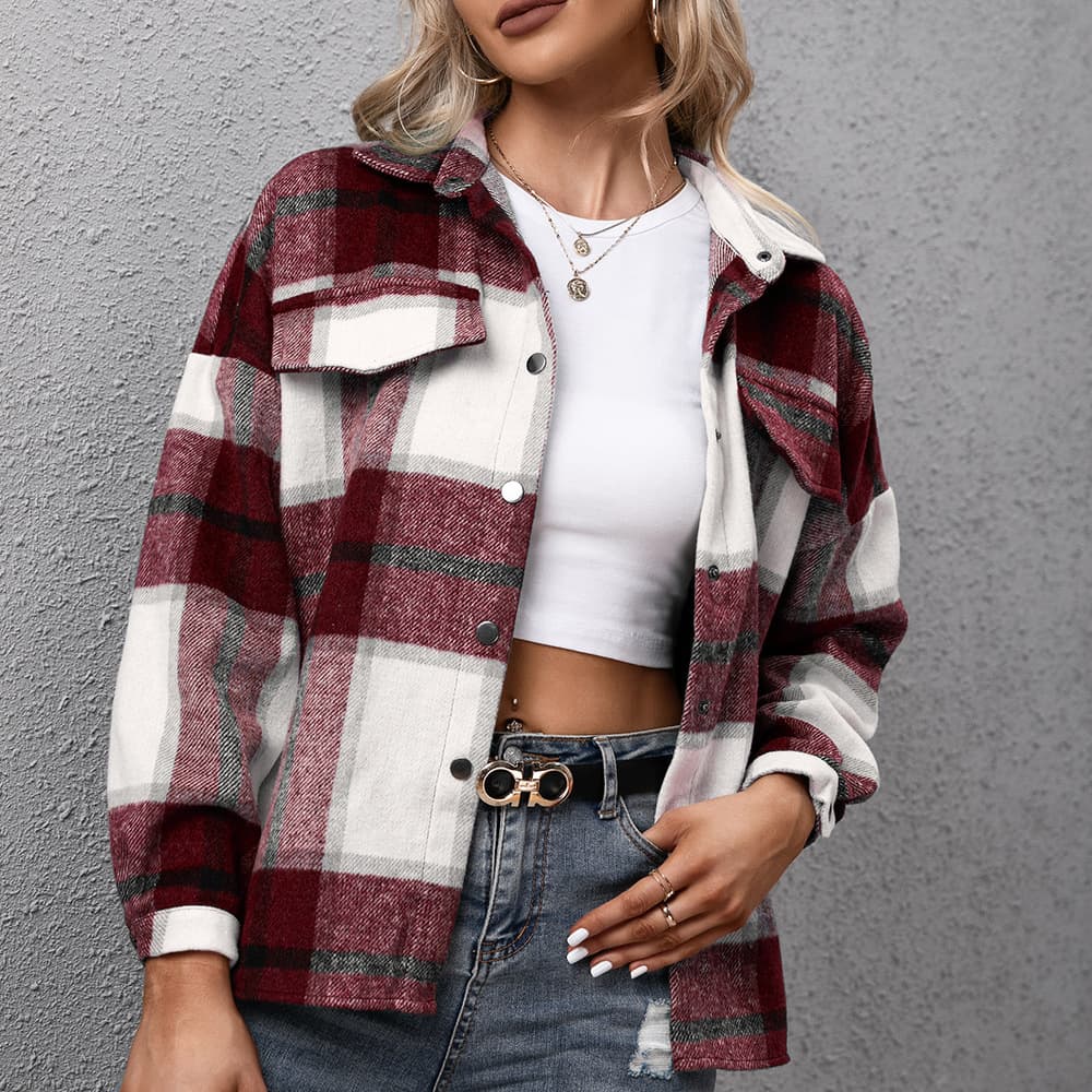 Blusa xadrez de manga comprida em cashmere grosso