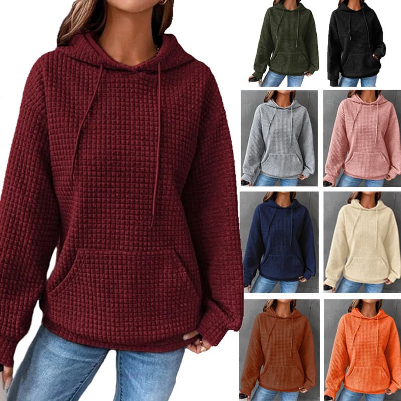 Moda Waffle Moletom SuéTer Women'S Sports Sweatshirt Casual Longo Sleeve Tops Feminino Clothing
