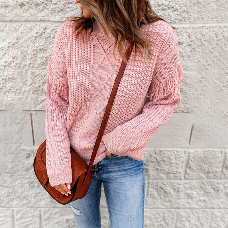Blusa feminina de pelúcia com decote em V, modelagem solta e cor sólida. 4