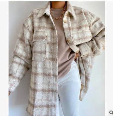 Camisa Xadrez Feminina Folgada Com Jaqueta De Lã 5