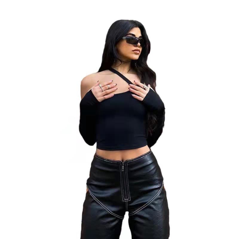 Blusa feminina de moda com decote ombro a ombro e modelagem irregular removível. 4