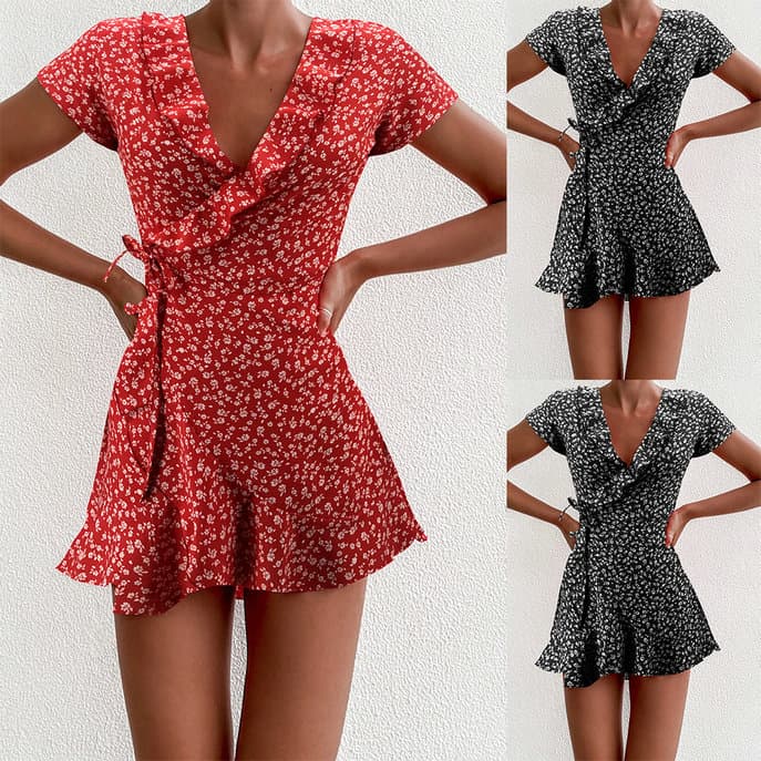 Vestido De Verão Com Decote Em V, Babado 2