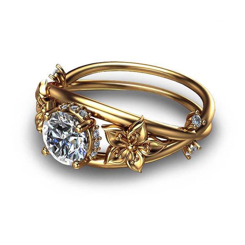 Anel brilho diamantes com design criativo em formato de flor 2