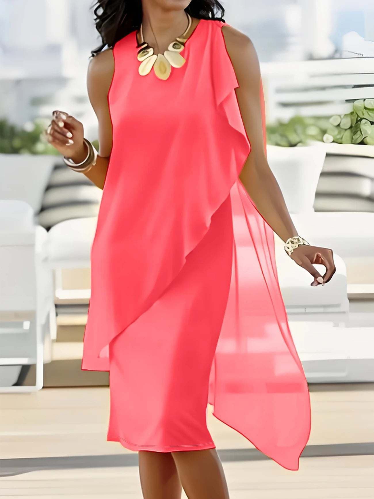 Vestido de chiffon elegante e irregular 3