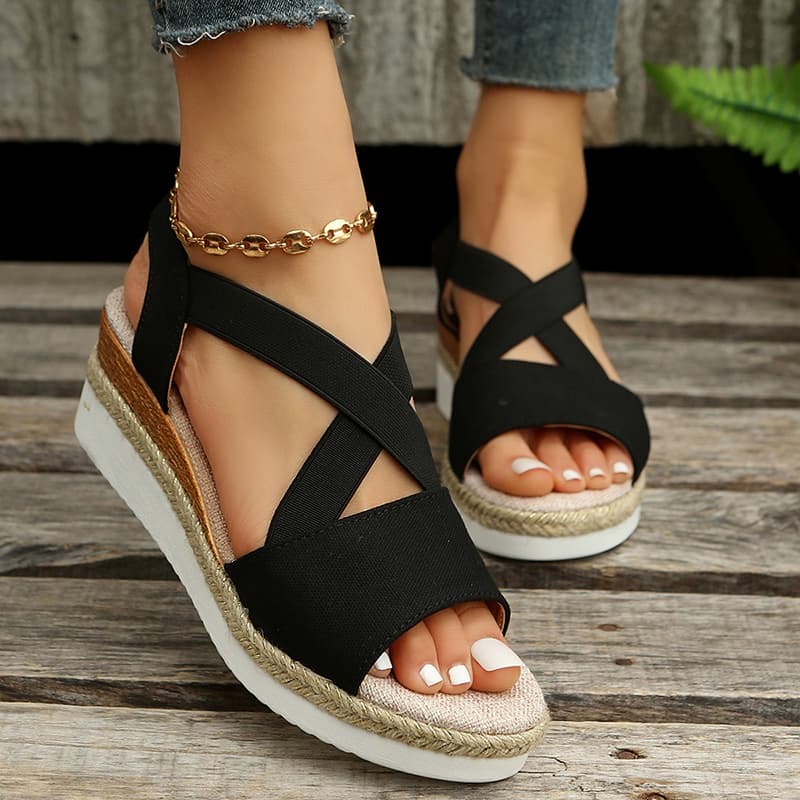 Wedge Sandals For Feminino Cross-Strap Platform Gladiator Hemp Heel Sapatos VerãO