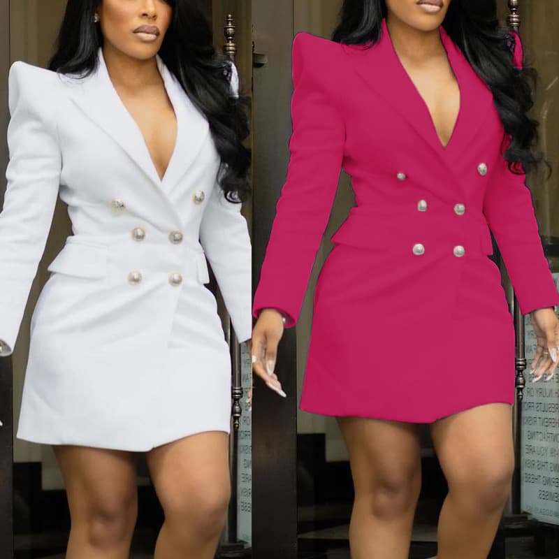 Vestido Slim De Lapela E Abotoamento Duplo