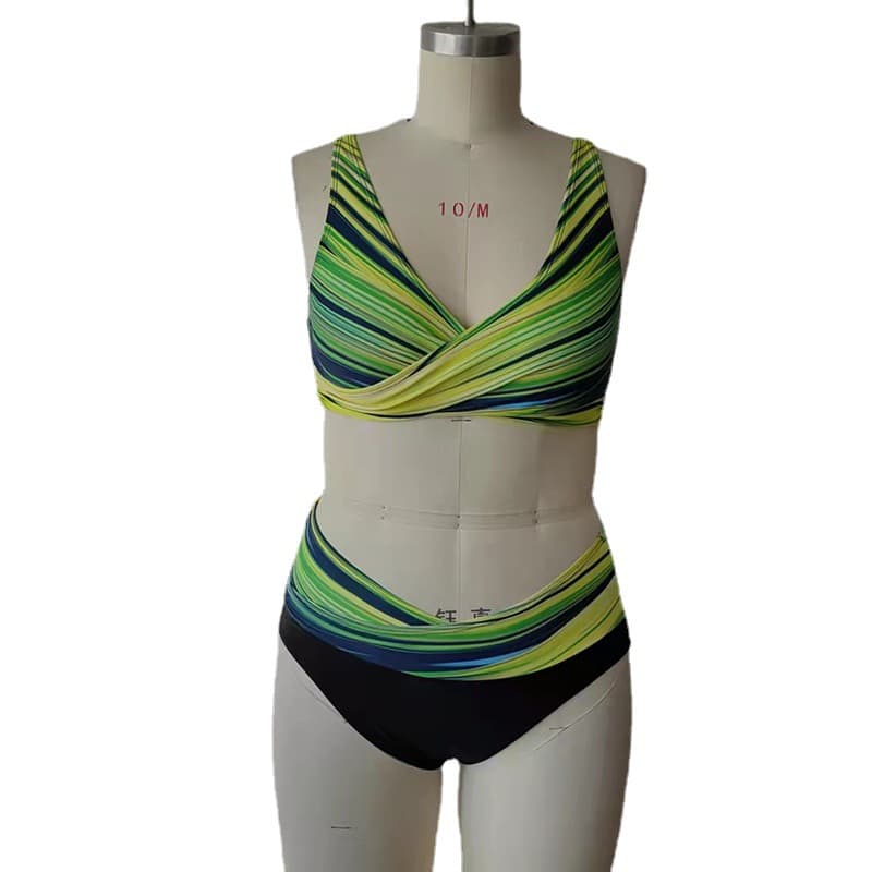 Biquíni sexy de cintura alta com estampa tie-dye listrada e recortes 3