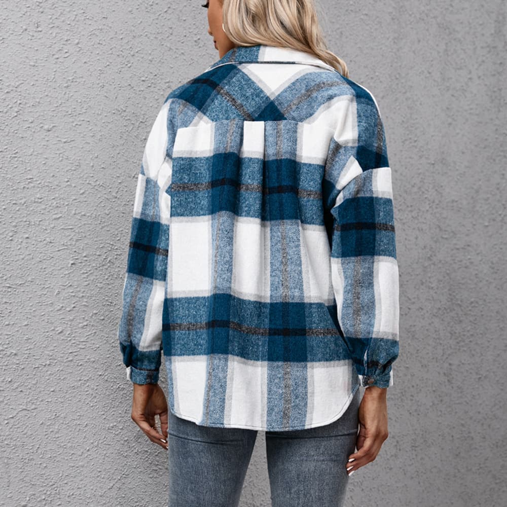 Blusa xadrez de manga comprida em cashmere grosso 2