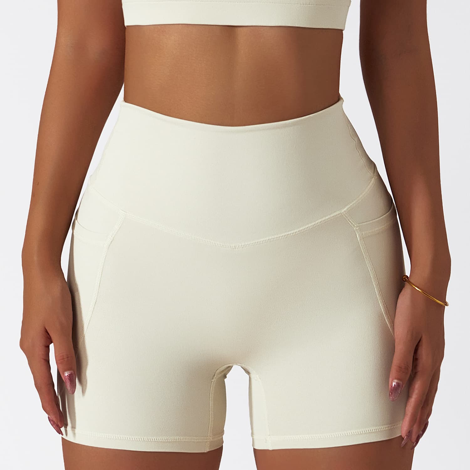 Shorts esportivos femininos da moda, cintura alta e modelagem justa. 4