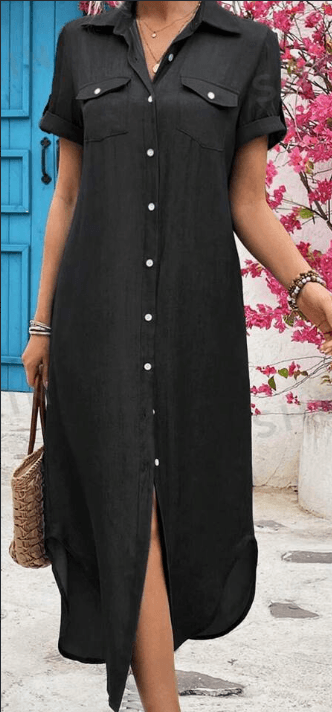 Vestido longo estilo camisa jeans para o verão feminino