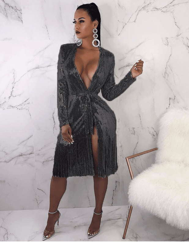 Vestido Longo Sexy Com Decote Em V Profundo 7