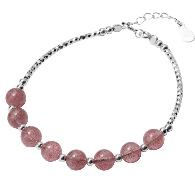 Pulseira feminina em prata S925 com cristais e estampa de morango.