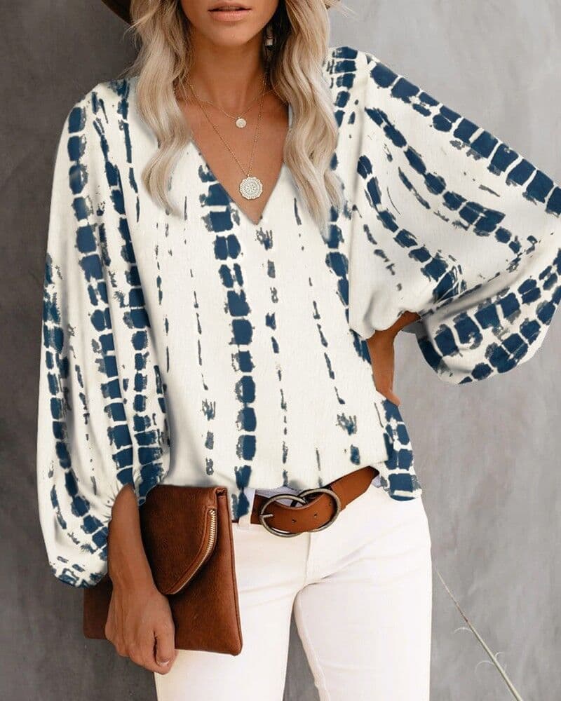 Camisa casual estampada com mangas bufantes 7