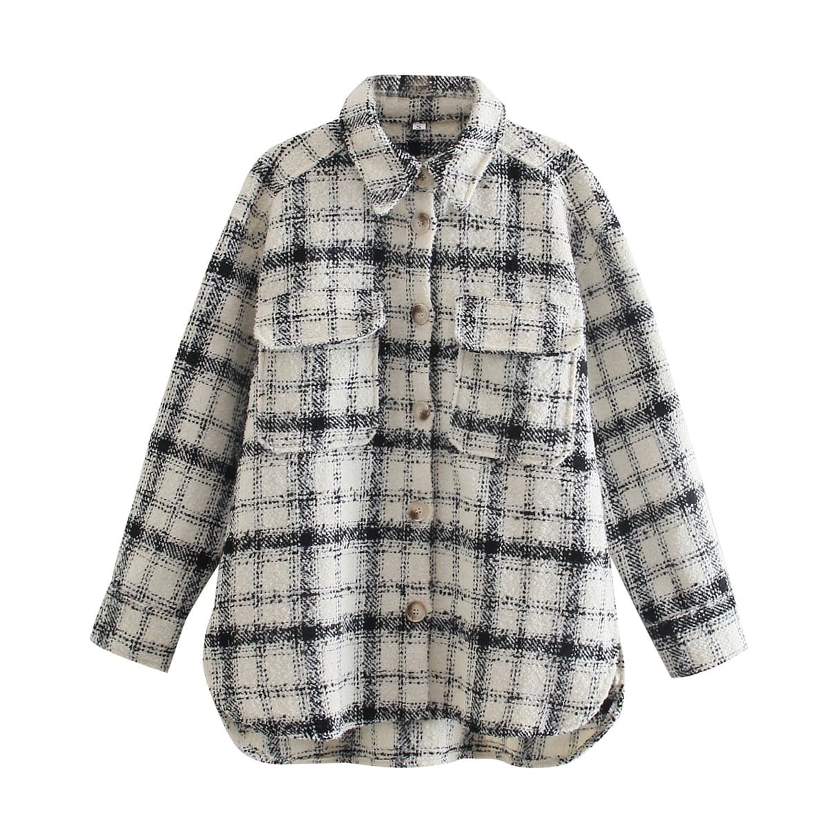 Camisa Xadrez Feminina Folgada Com Jaqueta De Lã 3