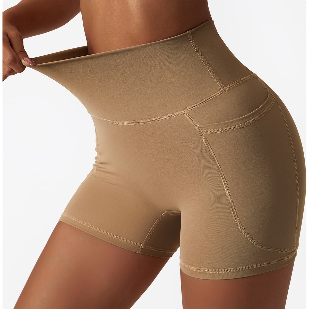 Shorts esportivos femininos da moda, cintura alta e modelagem justa. 2