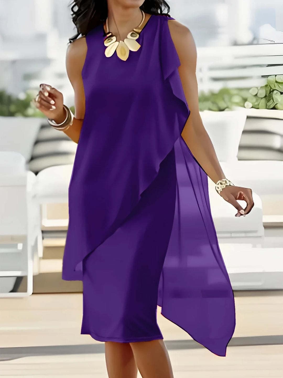 Vestido de chiffon elegante e irregular
