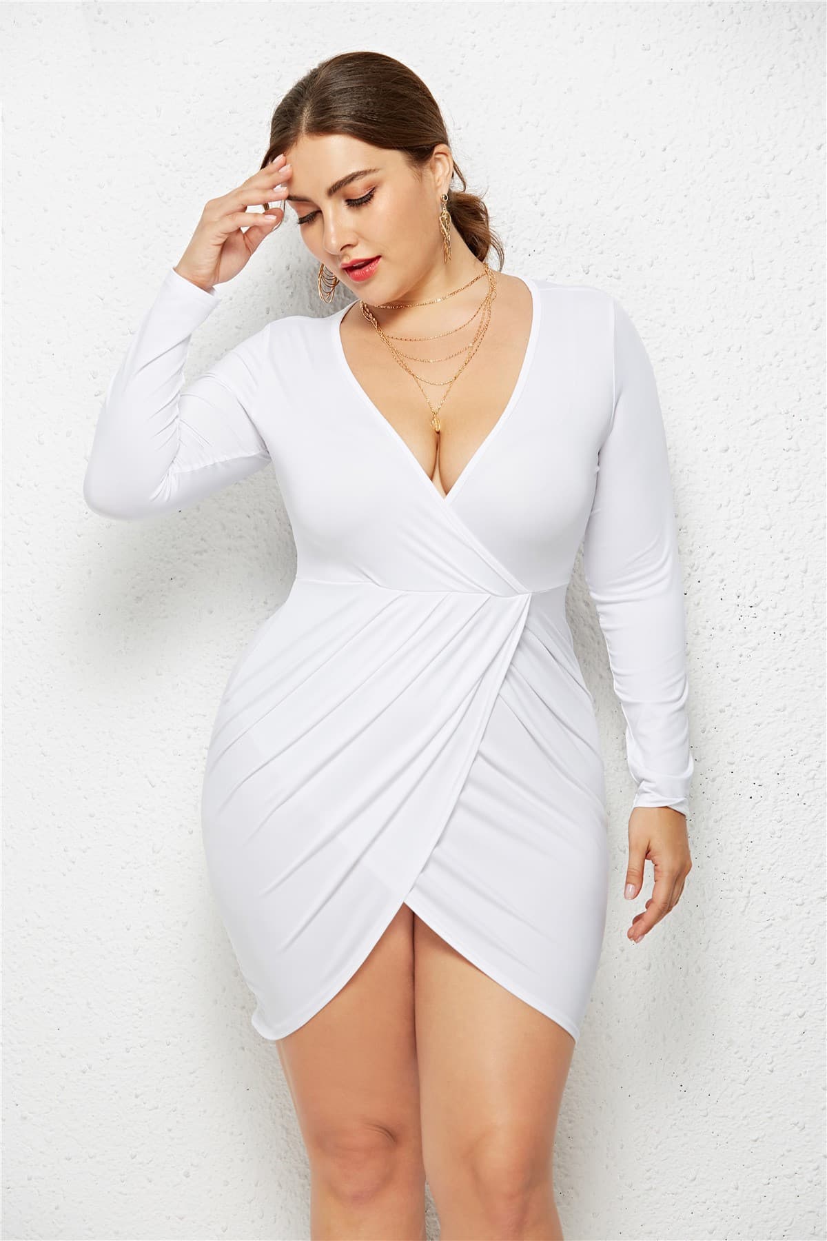 Vestido feminino Newfat Ladies com decote profundo em V, sexy e perfeito para festas. 2