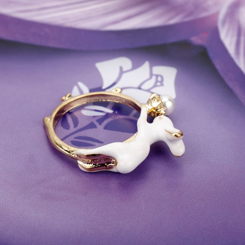 Pulseira feminina com coelho pintado a óleo com pérolas japonesas 2