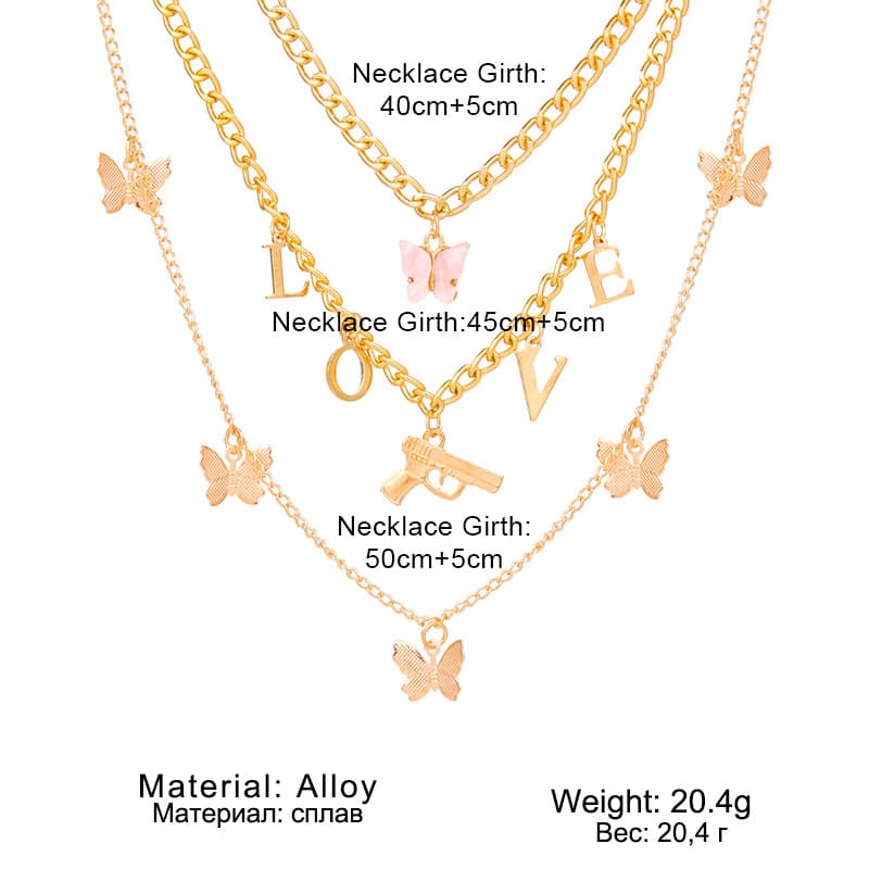 Conjunto de colar feminino com pingente de borboleta em várias camadas. 5