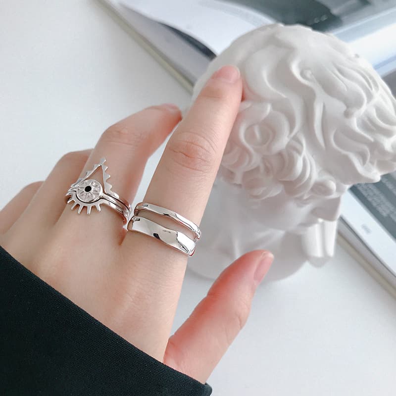 Anel com abertura dupla irregular, selvagem, cor prata. 4