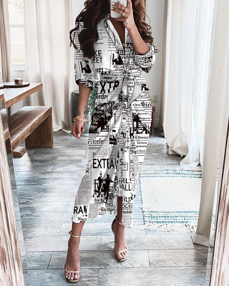 Vestido Longo Feminino De Manga Comprida Com Decote Em V 5
