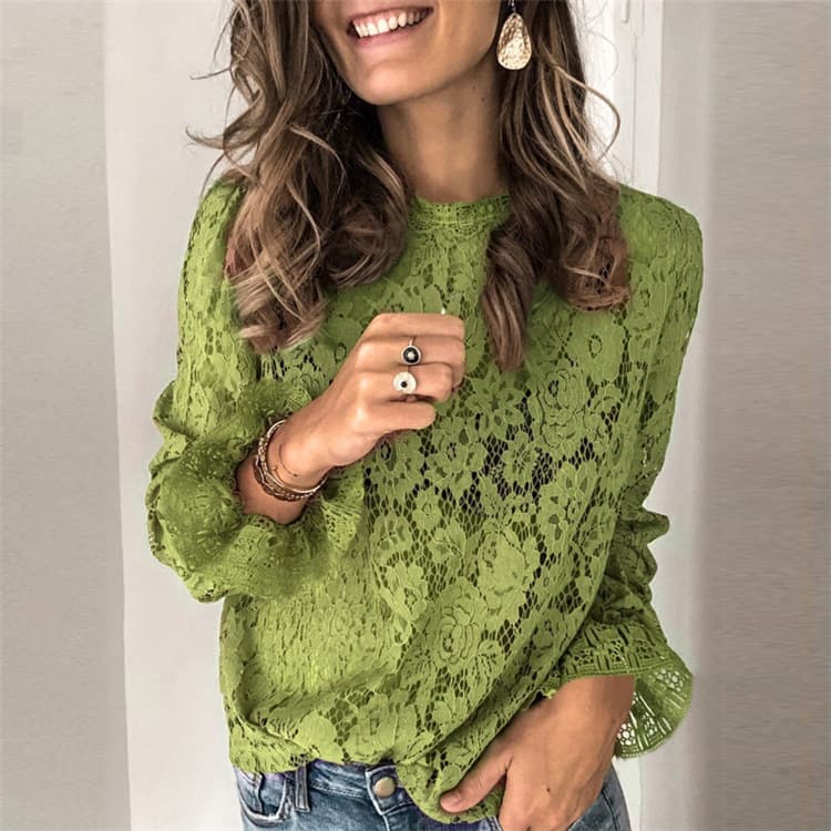 Hollow Renda Camisa Feminino Clothing