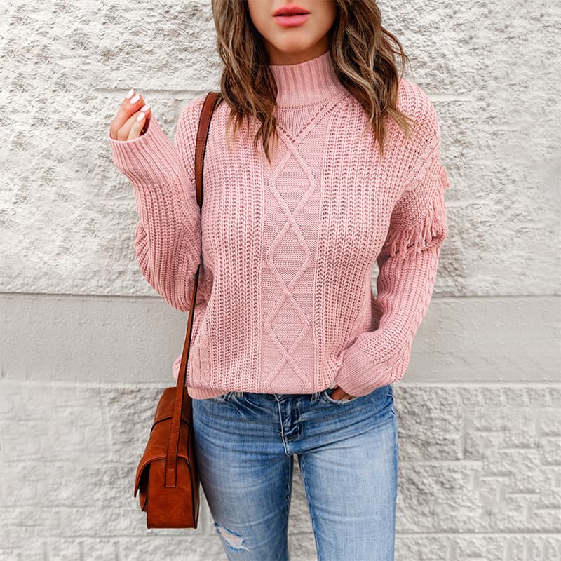 Blusa feminina de pelúcia com decote em V, modelagem solta e cor sólida. 3