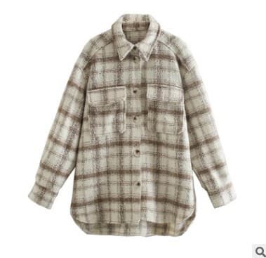 Camisa Xadrez Feminina Folgada Com Jaqueta De Lã 2