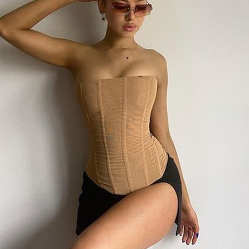 Skinny Sem Mangas Tube Top Feminino VerãO New Mesh Cropped Corset Tank Festa Streetwear Chest