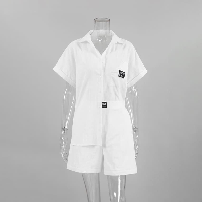 Conjunto feminino casual de camisa de manga curta e shorts. 7