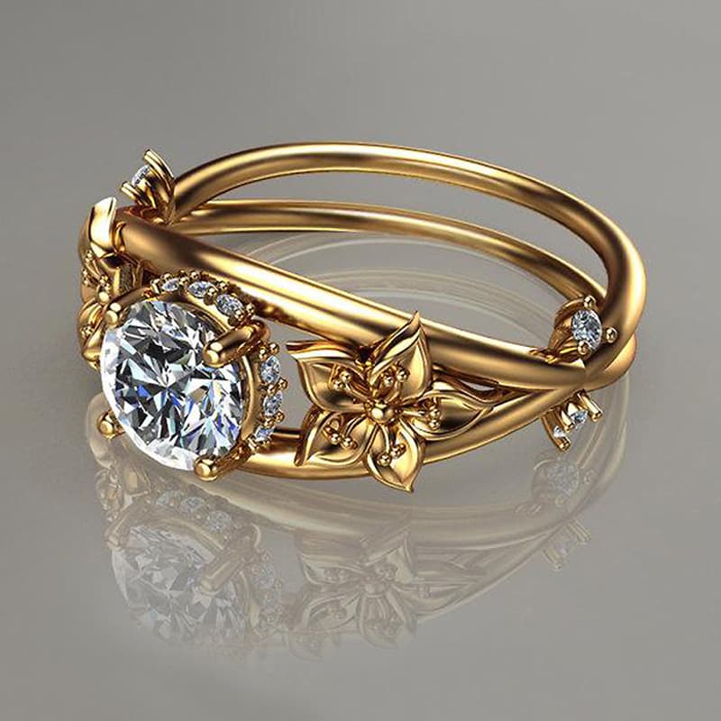 Anel brilho diamantes com design criativo em formato de flor