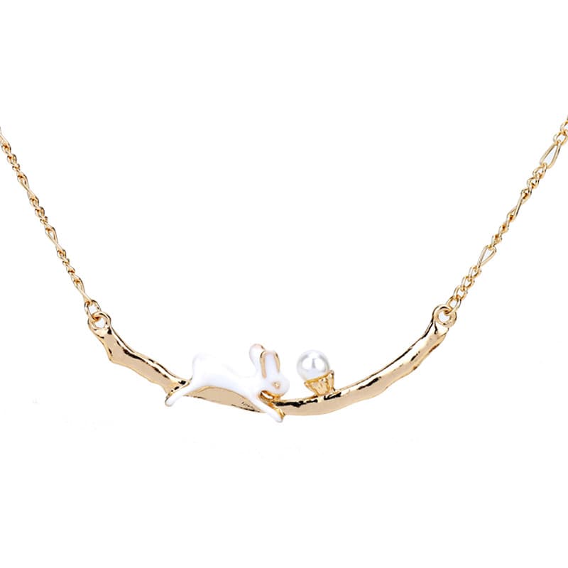 Pulseira feminina com coelho pintado a óleo com pérolas japonesas 8